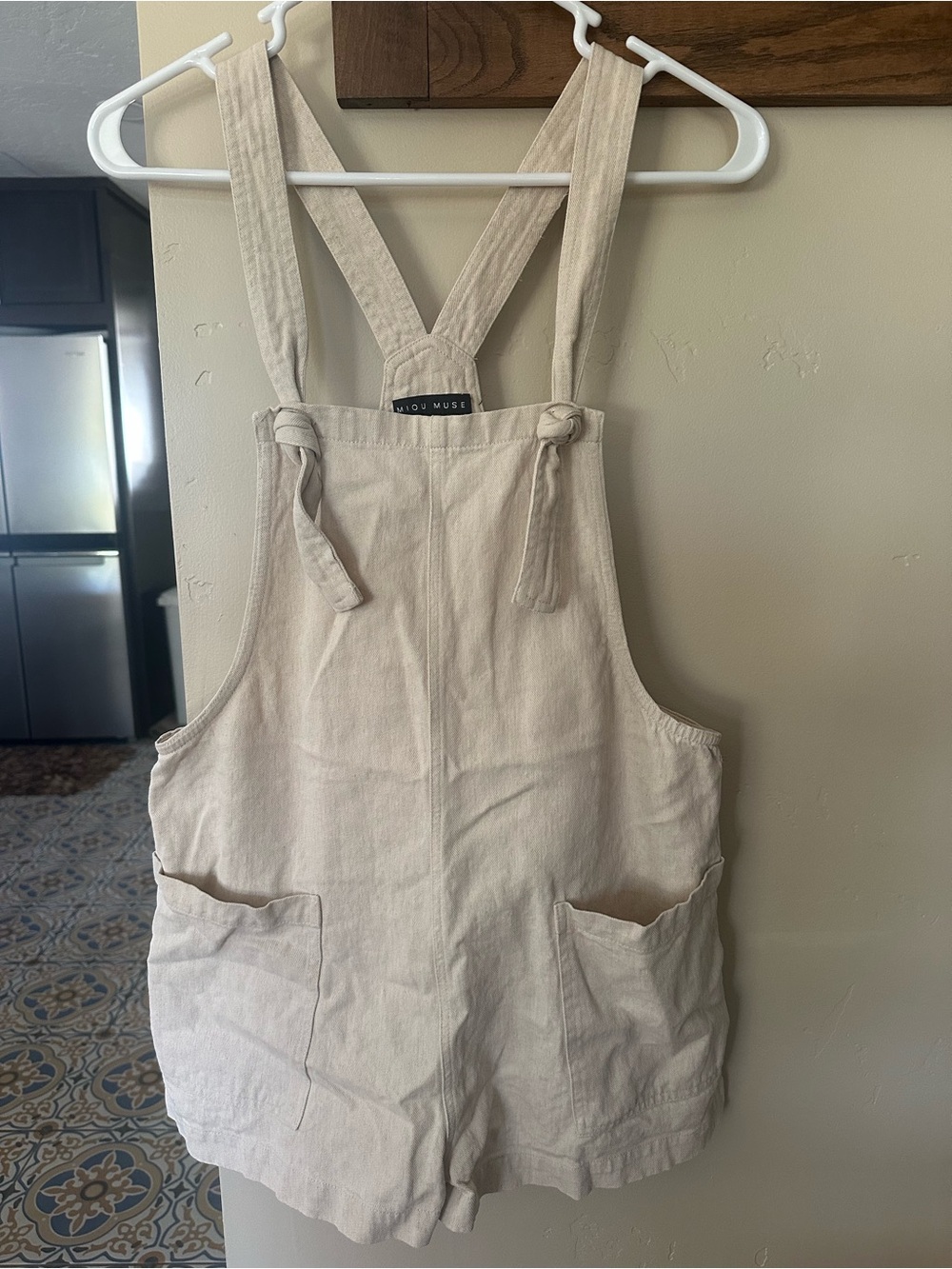 Cream Linen Tie-Strap Short Romper